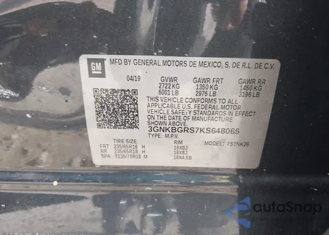 2019 Chevrolet Blazer z USA, uszkodzony, nr VIN 3GNKBGRS7KS648065